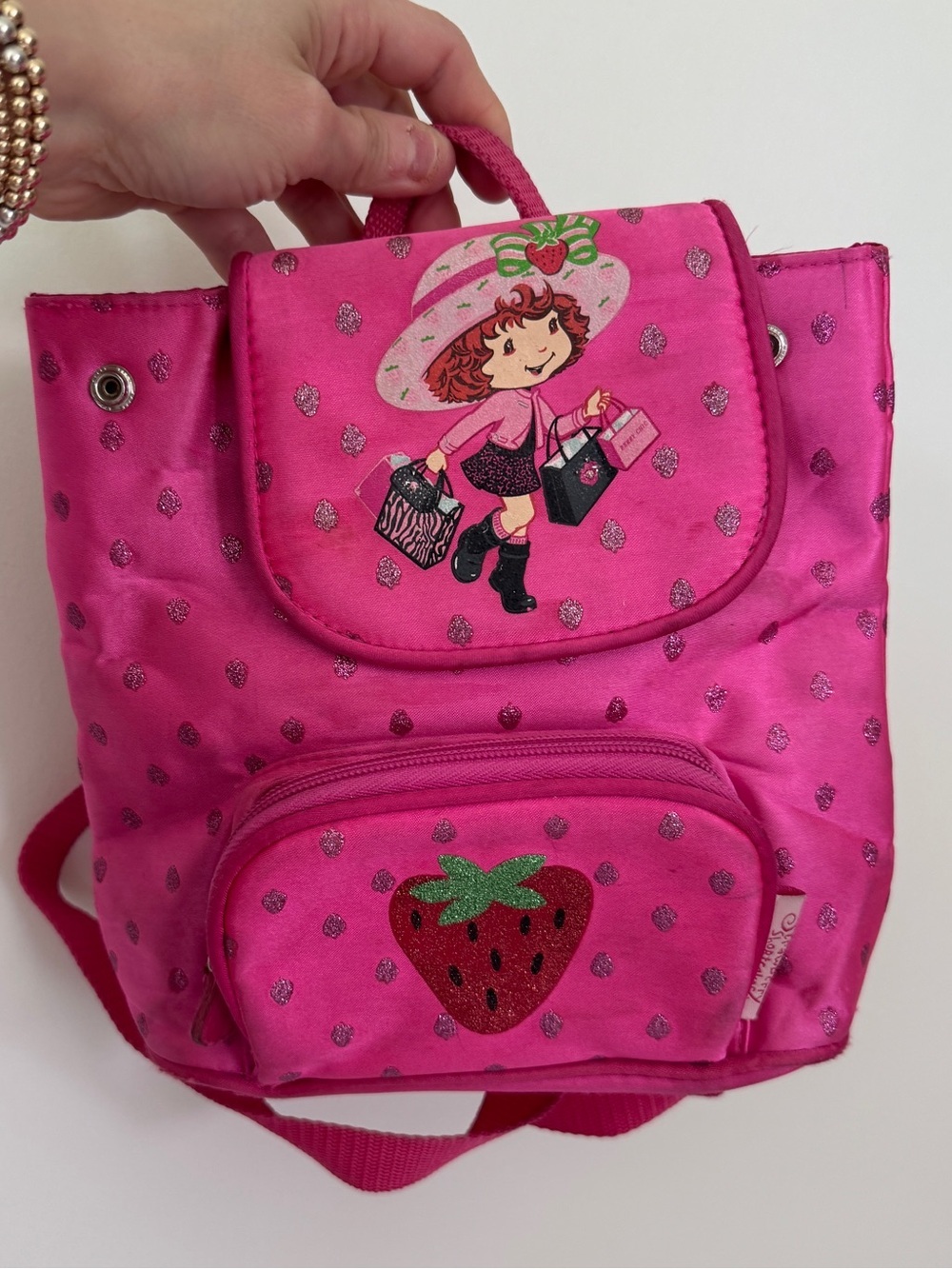 Vintage 2005 Strawberry Shortcake mini backpack glitter toddler y2k shopping bag